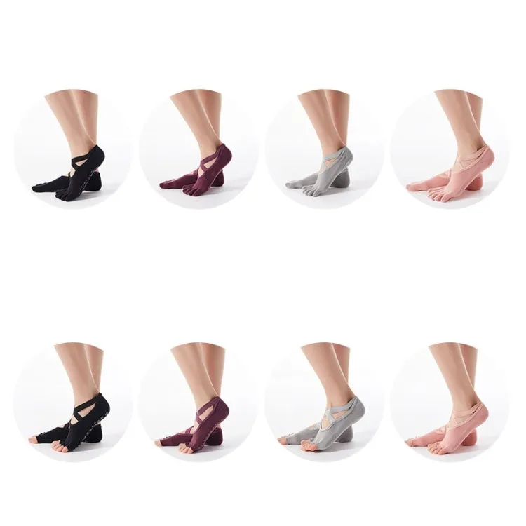 1 Pair Five-Finger Cross-Lace Yoga Cotton Socks Fashion Non-Slip Sports Dance Socks, Size: One Size(Open Toe (Black))