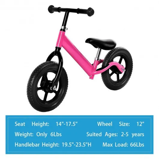 12" Balance Kids No-Pedal Learning Bicycle Black/Pink-Pink