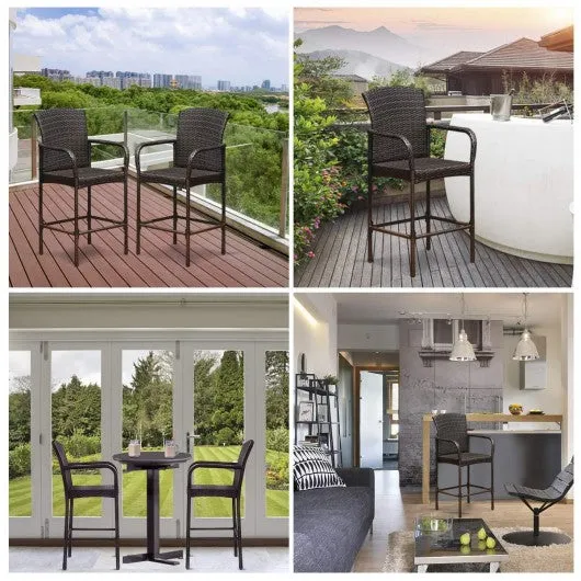 2 pcs Outdoor Rattan Set High Chairs