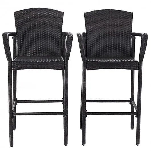 2 pcs Outdoor Rattan Set High Chairs