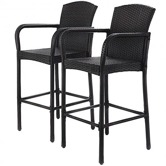 2 pcs Outdoor Rattan Set High Chairs