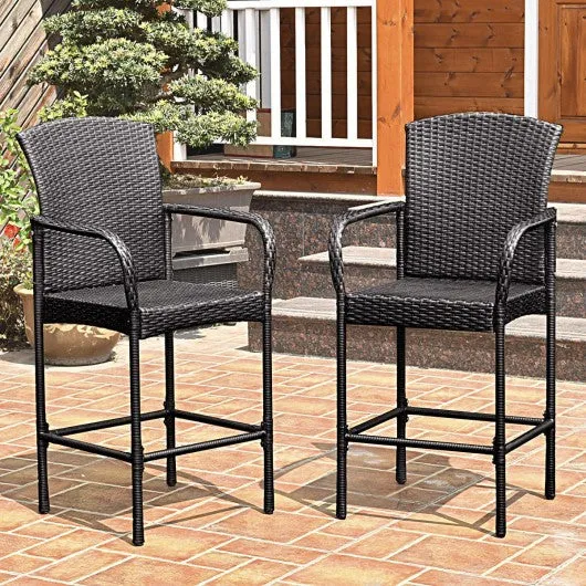 2 pcs Outdoor Rattan Set High Chairs