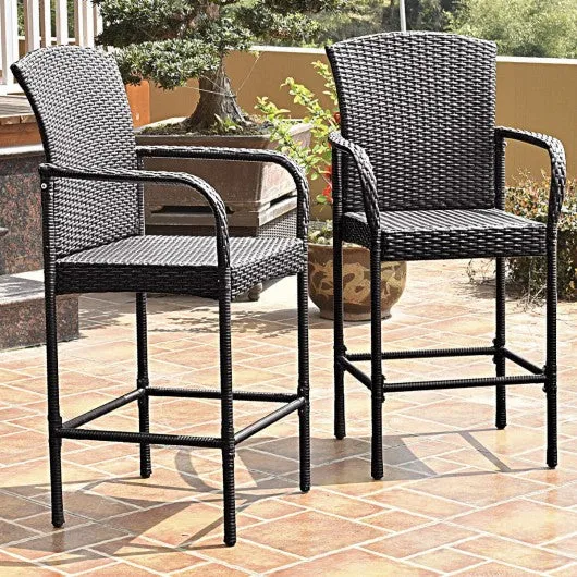 2 pcs Outdoor Rattan Set High Chairs