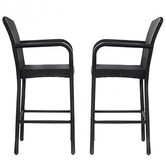 2 pcs Outdoor Rattan Set High Chairs