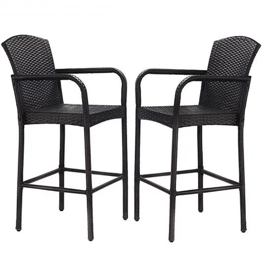 2 pcs Outdoor Rattan Set High Chairs