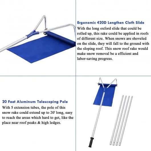 20 ft Lightweight Roof Rake Snow Removal Tool