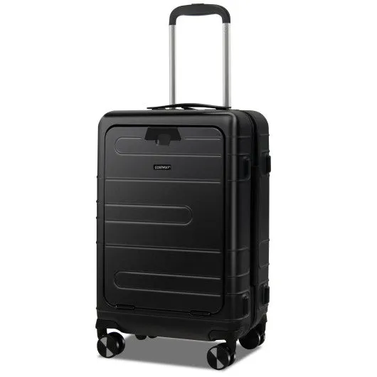 20 Inch Carry-on Luggage PC Hardside Suitcase TSA Lock with Front Pocket and USB Port-Black