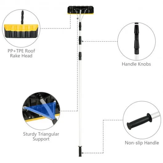 21FT Telescoping Snow Roof Rake Aluminum Tube Non-Slip Handle
