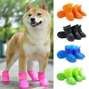 4Pcs Waterproof Anti-Slip Rubber Boots for Dogs & Cats - Pet Rain Shoes for Small, Medium, and Large Pets