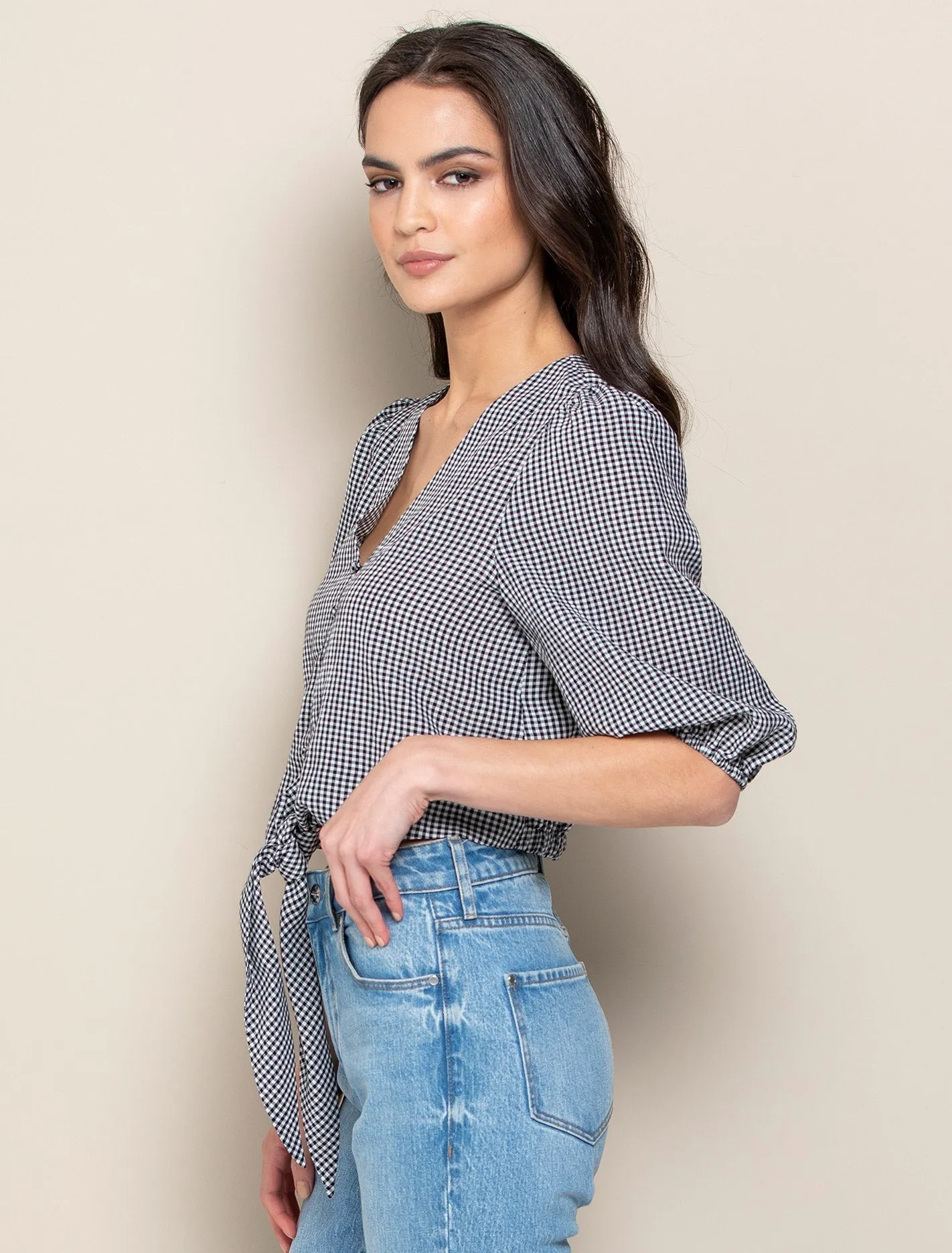 Abby Gingham Tie Front Top