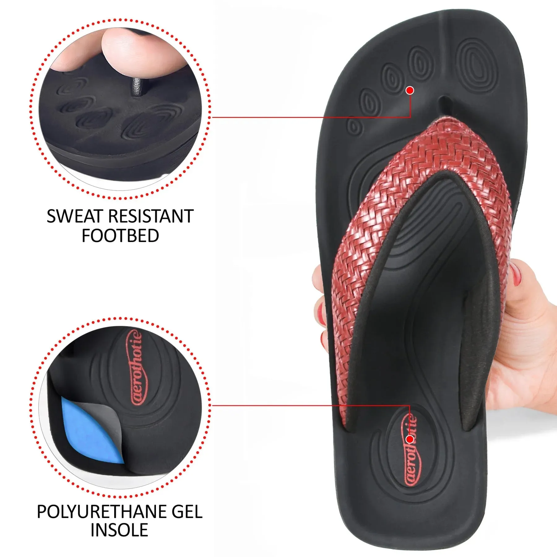 Aerothotic - Dune Women’s Arch Support Thong Flip Flop Sandals , Wine