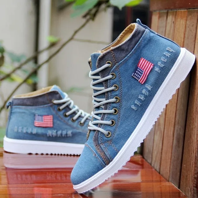 American Flag Label Trendy Fashion Style Vintage Denim Shoe