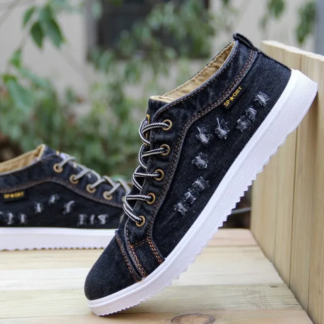 American Flag Label Trendy Fashion Style Vintage Denim Shoe