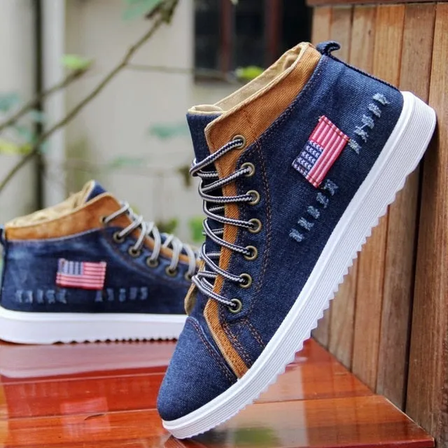 American Flag Label Trendy Fashion Style Vintage Denim Shoe
