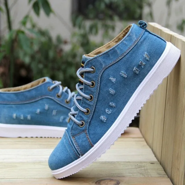American Flag Label Trendy Fashion Style Vintage Denim Shoe