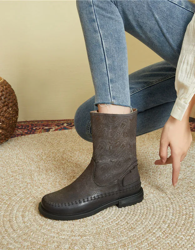 Autumn Handmade Carved Short Boots for Women