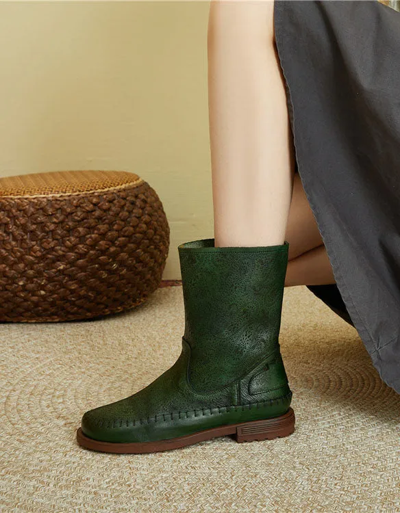 Autumn Handmade Carved Short Boots for Women