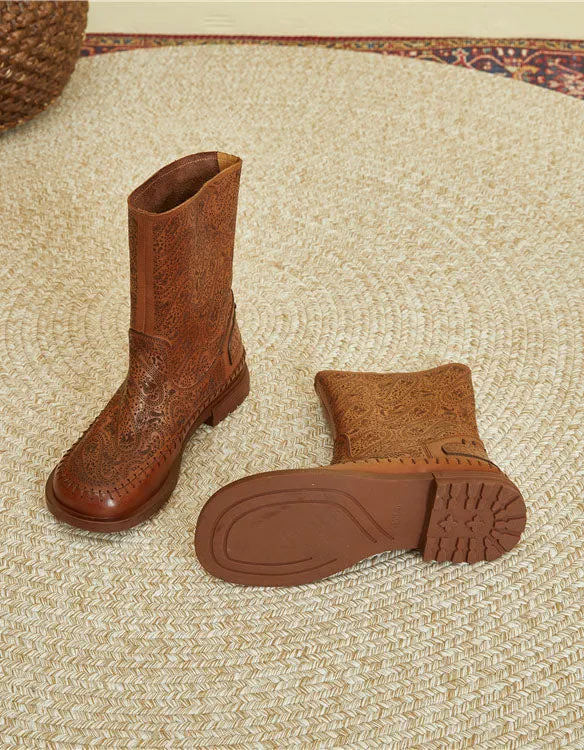 Autumn Handmade Carved Short Boots for Women