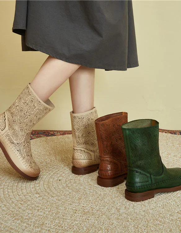 Autumn Handmade Carved Short Boots for Women