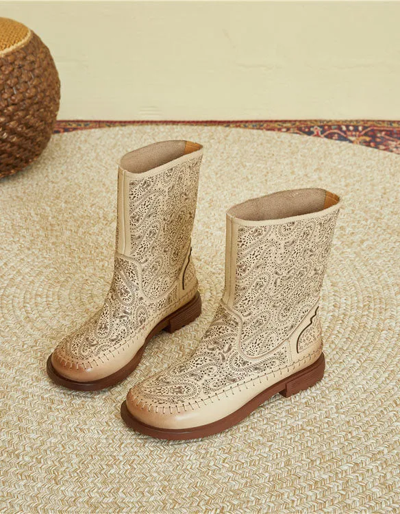 Autumn Handmade Carved Short Boots for Women