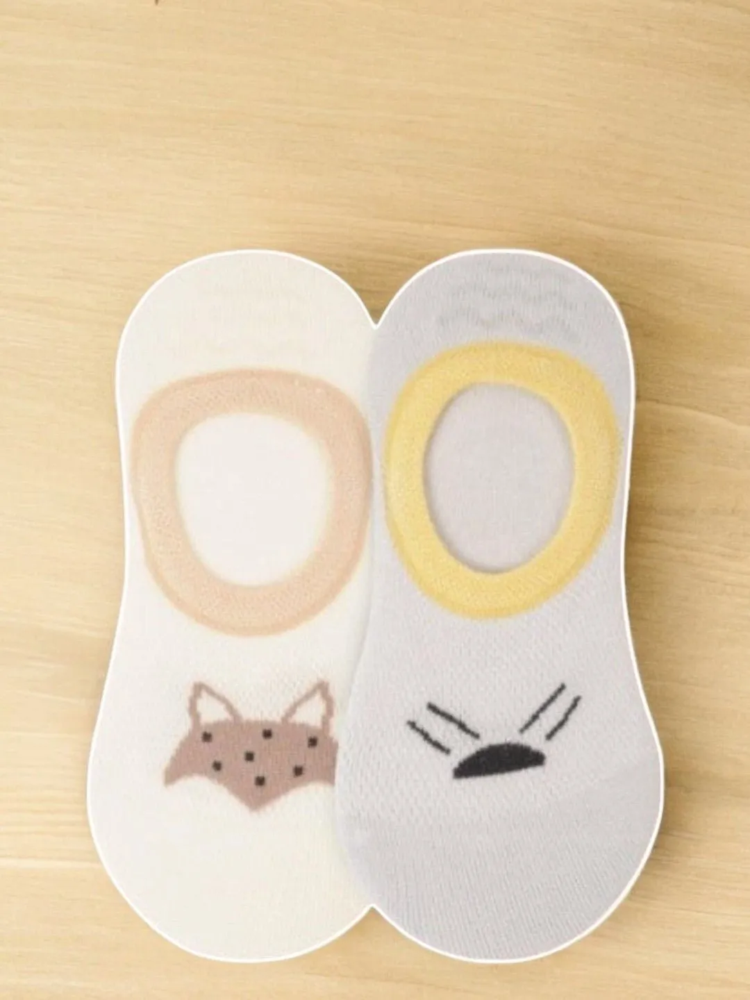 Boys' Ankle Socks with Adorable Animal Faces, Beige and Grey