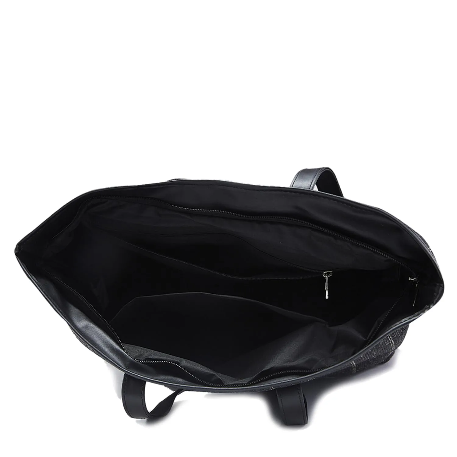 Caprese Evana Tote Medium Black Poly Canvas Striped