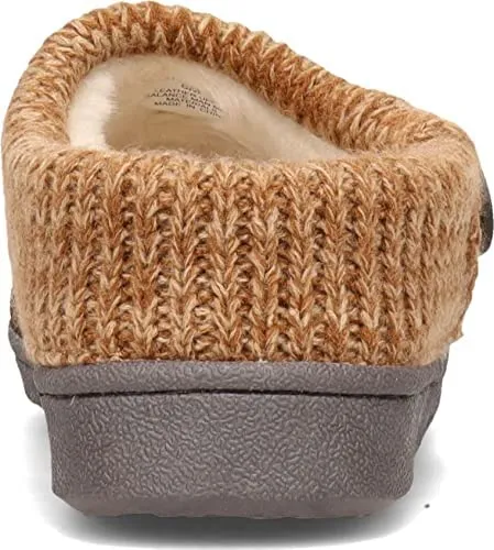 Clarks Mocha Suede Leather Knitted Collar Plush Faux Fur Lining Clog Slippers