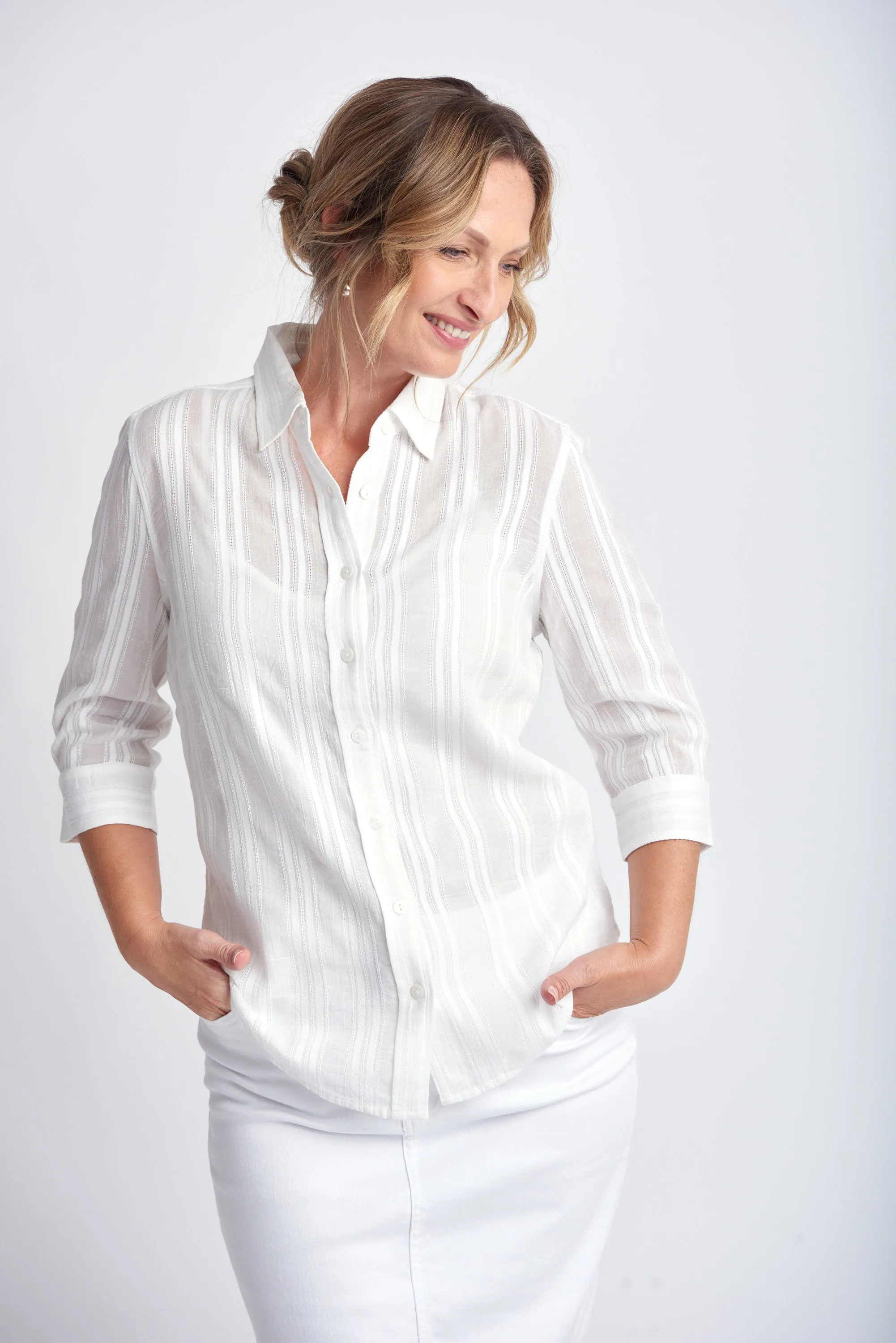 Cotton 3/4 Sleeve Lightweight Shirt Cloud