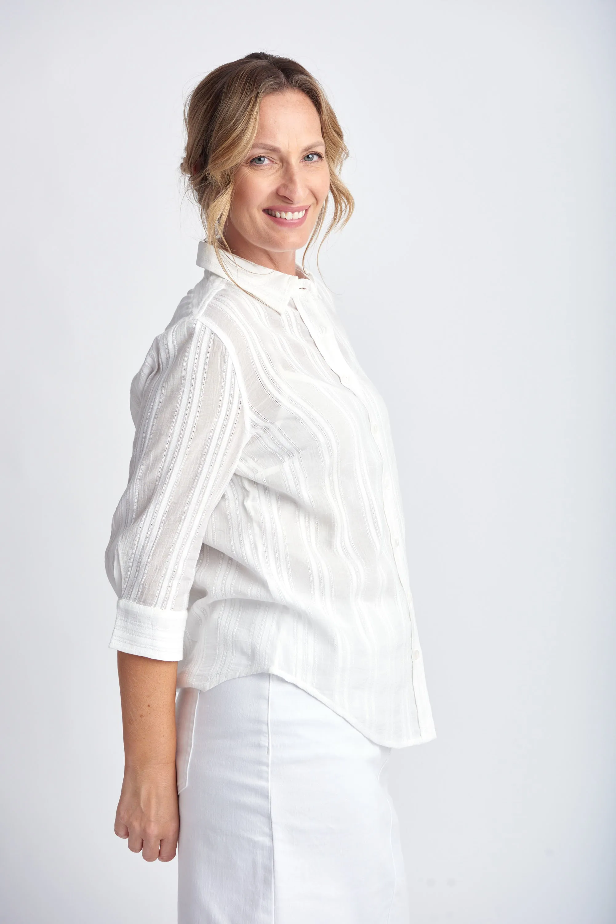Cotton 3/4 Sleeve Lightweight Shirt Cloud