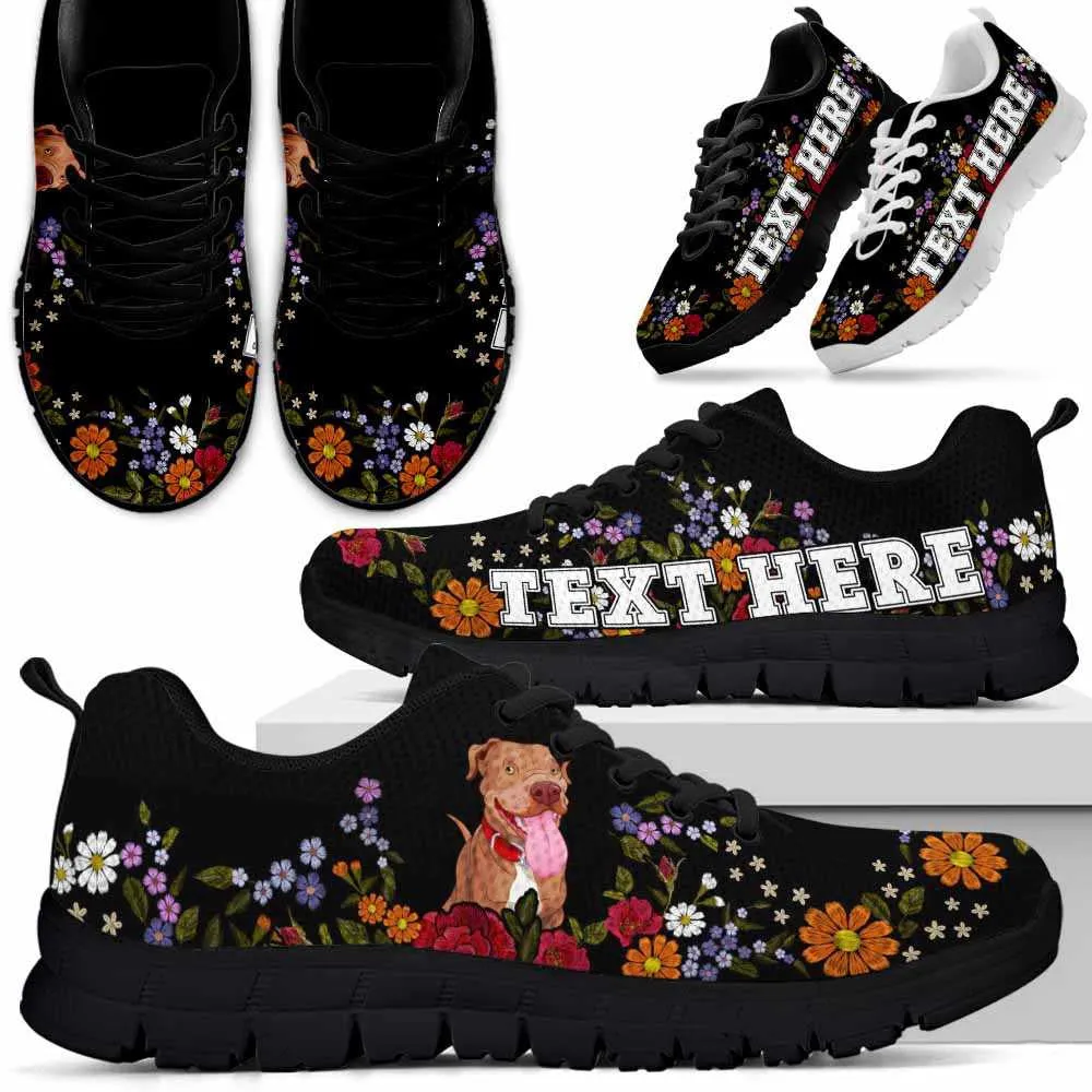 Custom Name Pit Bull Sneaker, Pit Bull Colorful Flower Floral Dog Lovers Sneakers Gym Running Shoes, Best Running Shoes