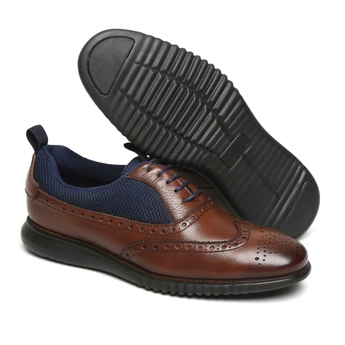 Dark Brown Leather Blue Mesh Light Weight Dress Sneakers by Brune & Bareskin