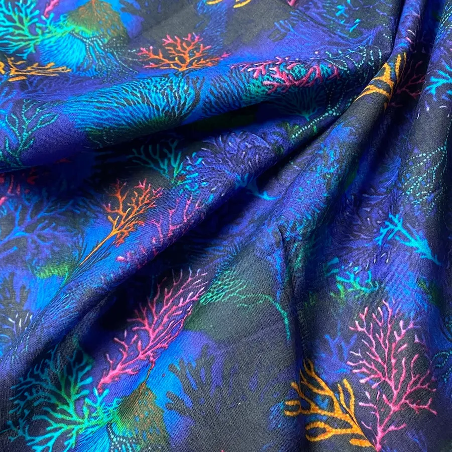 Deep Blue Reef Lightweight Cotton Print from India, 1 Yard Piece #LB-31