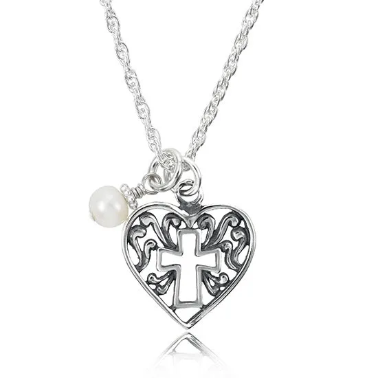 Delicate Heart Cross Keepsake Charm Necklace