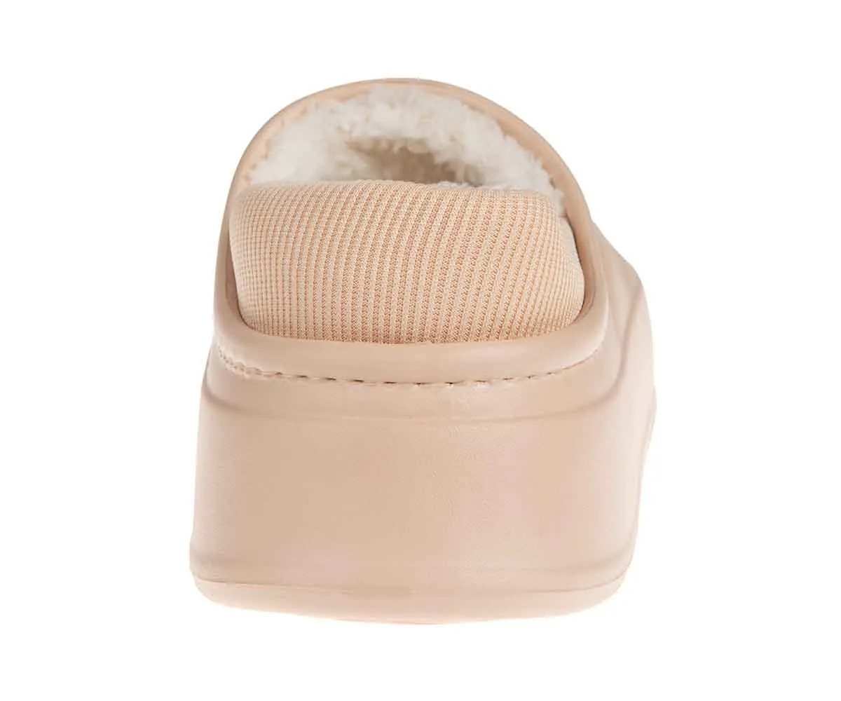 FOAMWALK Women's Platform Clogs - Quilted Fuzzy Clogs for Women, Faux Fur Lined Fall Clogs Slippers for Women