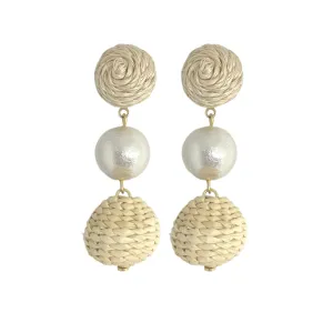 Grace Pearl Rattan Drop Earrings - Clip On