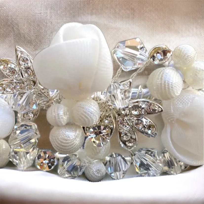 Hayley - Silver pearl crystal bridal tiara Floral Sparkling Bride Bridesmaid Tiara