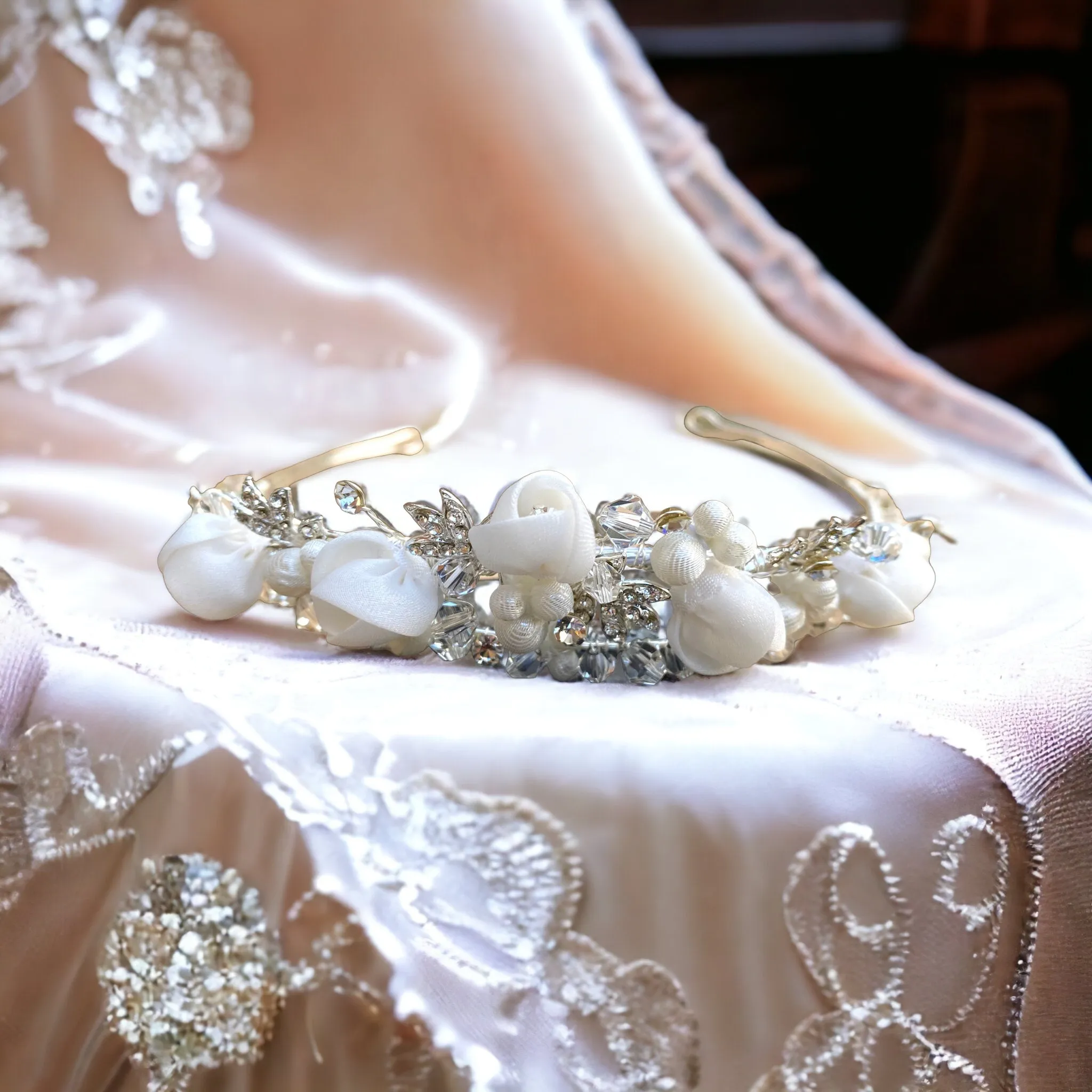 Hayley - Silver pearl crystal bridal tiara Floral Sparkling Bride Bridesmaid Tiara