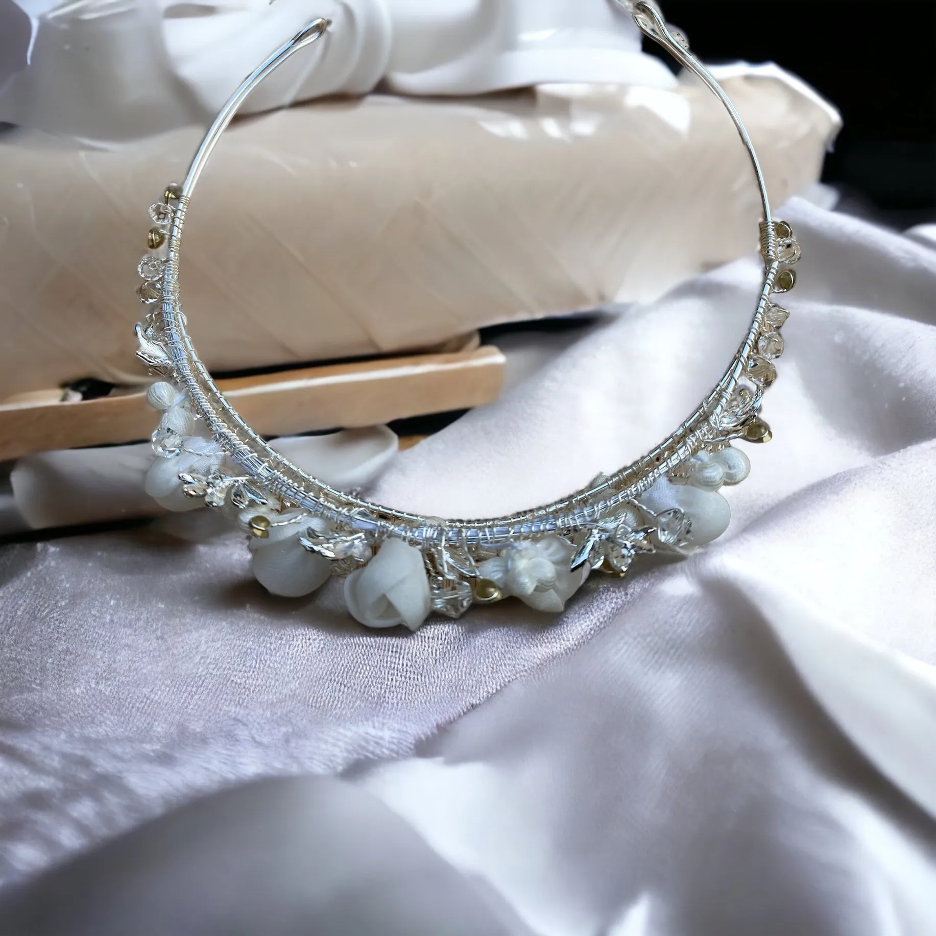 Hayley - Silver pearl crystal bridal tiara Floral Sparkling Bride Bridesmaid Tiara