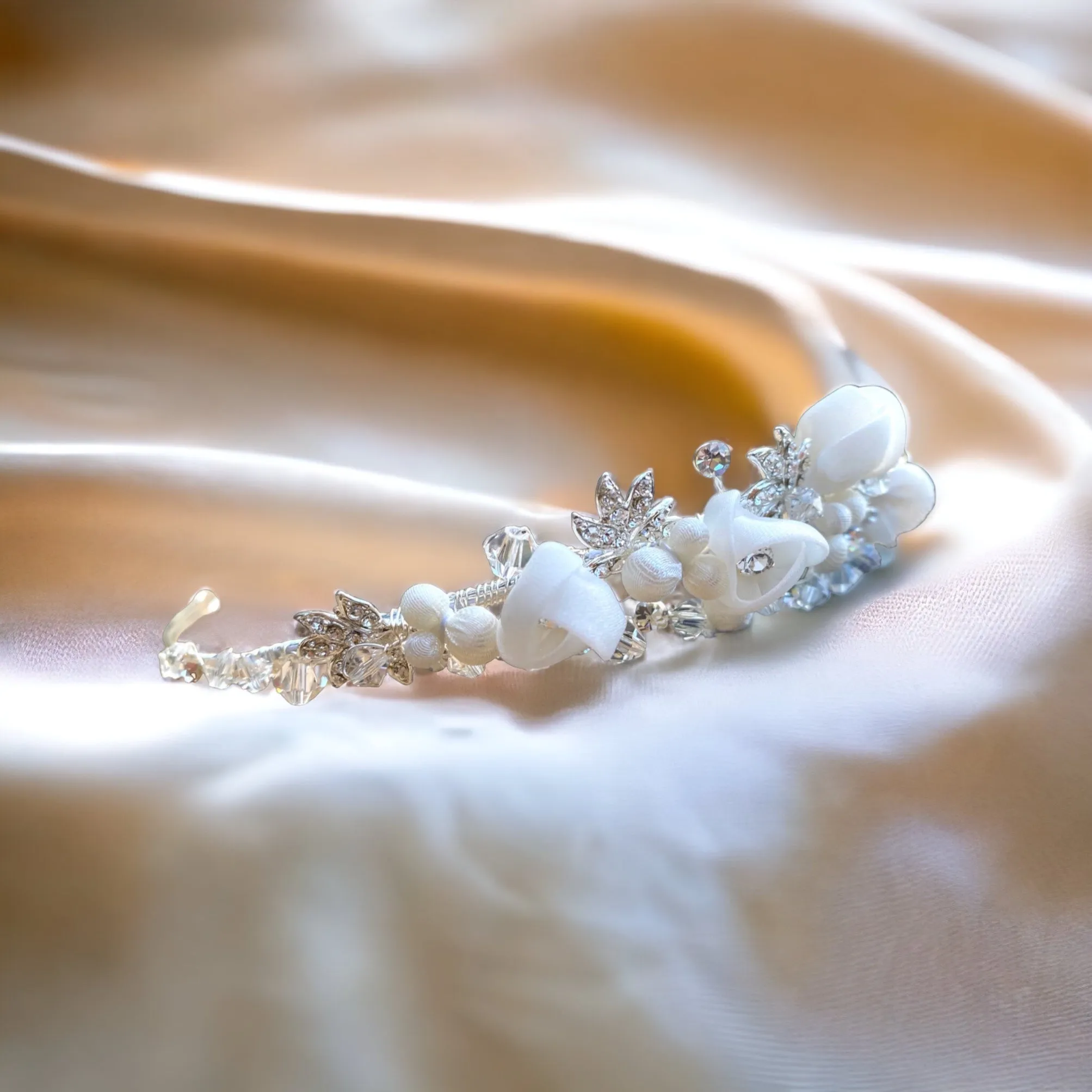 Hayley - Silver pearl crystal bridal tiara Floral Sparkling Bride Bridesmaid Tiara