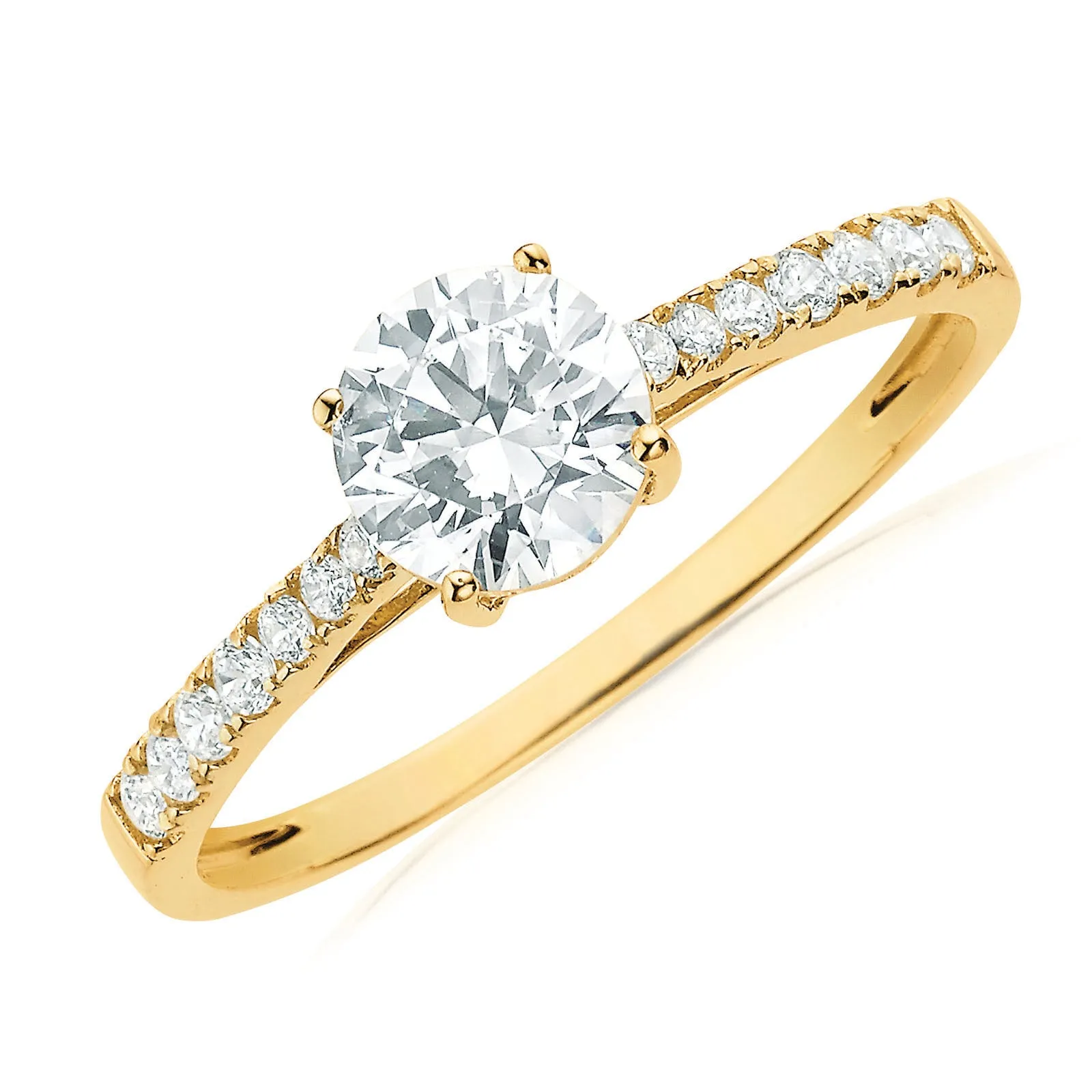 HUSH 9ct Yellow Gold Round Brilliant Cut with 1 CARAT tw of Diamond Simulants Ring