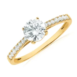 HUSH 9ct Yellow Gold Round Brilliant Cut with 1 CARAT tw of Diamond Simulants Ring
