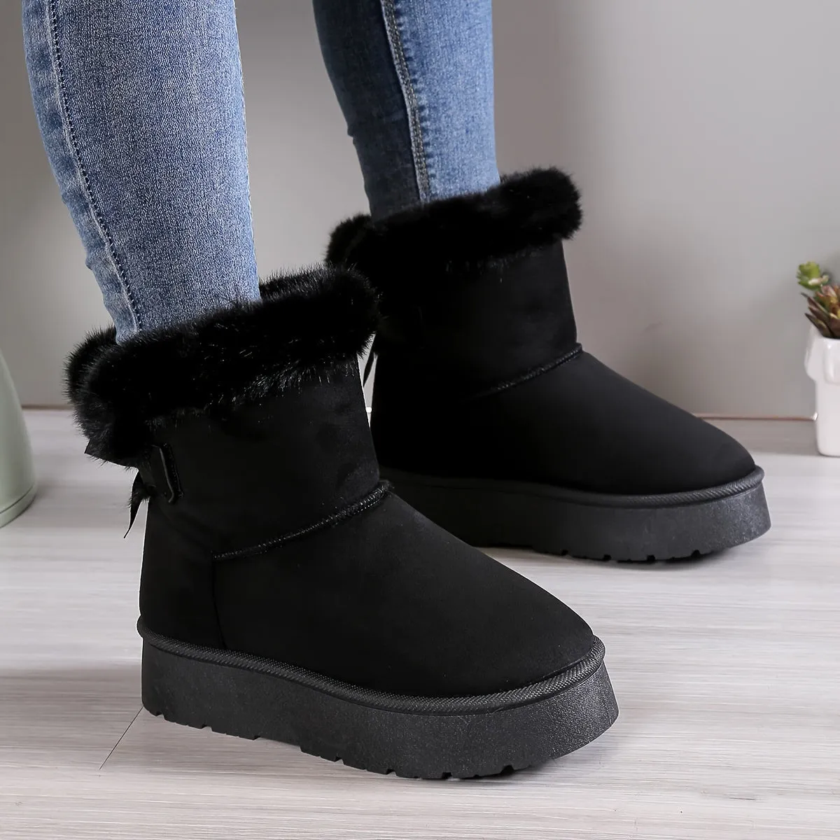 Inara | Stylish Thermo-Lined Plush Boots with Bow Knot – Women’s Warm Winter Footwear, Cozy & Comfortable