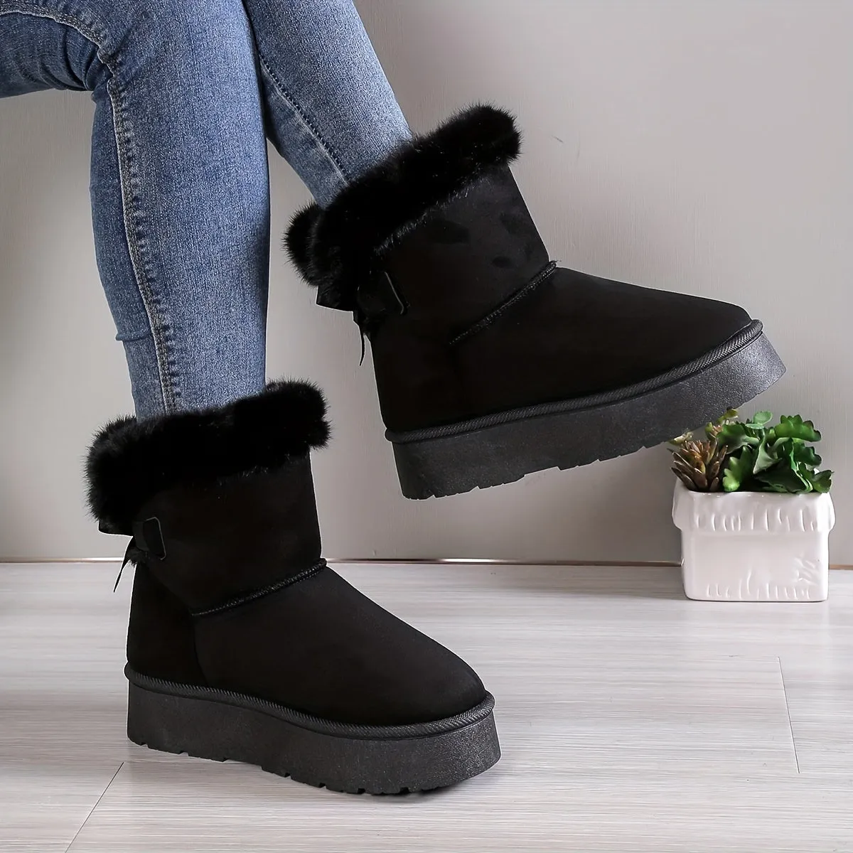 Inara | Stylish Thermo-Lined Plush Boots with Bow Knot – Women’s Warm Winter Footwear, Cozy & Comfortable