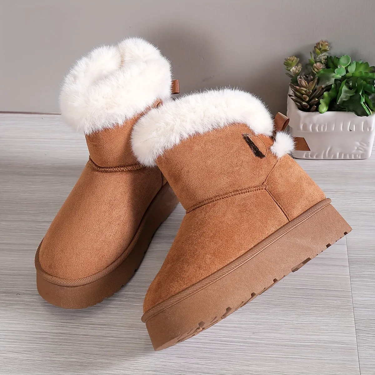 Inara | Stylish Thermo-Lined Plush Boots with Bow Knot – Women’s Warm Winter Footwear, Cozy & Comfortable