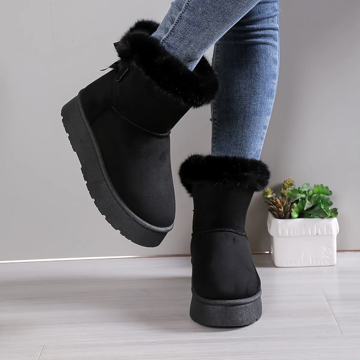 Inara | Stylish Thermo-Lined Plush Boots with Bow Knot – Women’s Warm Winter Footwear, Cozy & Comfortable