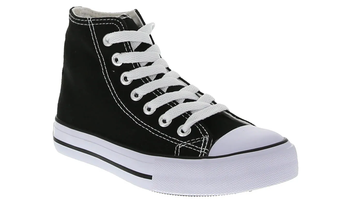 KID'S SHOES BLACK/WHITE FABRIC TENNIS SNEAKERS H-2274K
