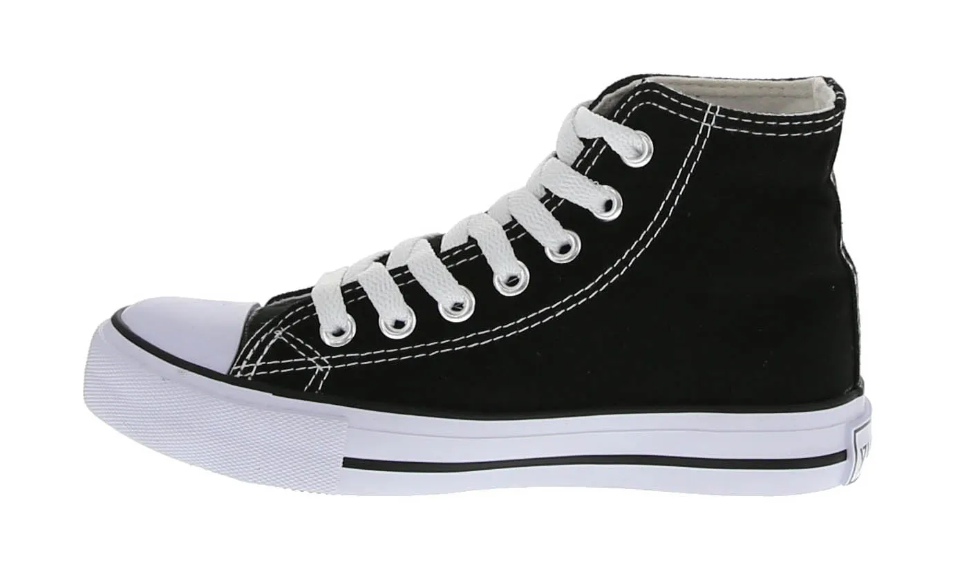 KID'S SHOES BLACK/WHITE FABRIC TENNIS SNEAKERS H-2274K