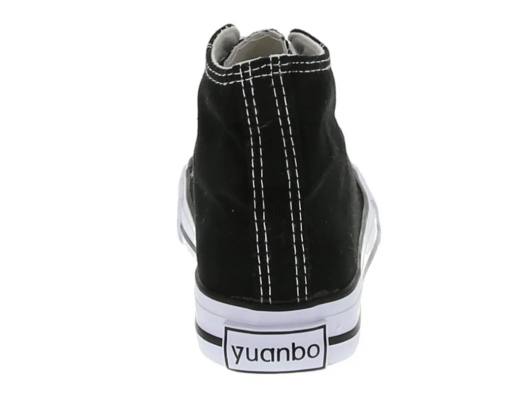 KID'S SHOES BLACK/WHITE FABRIC TENNIS SNEAKERS H-2274K