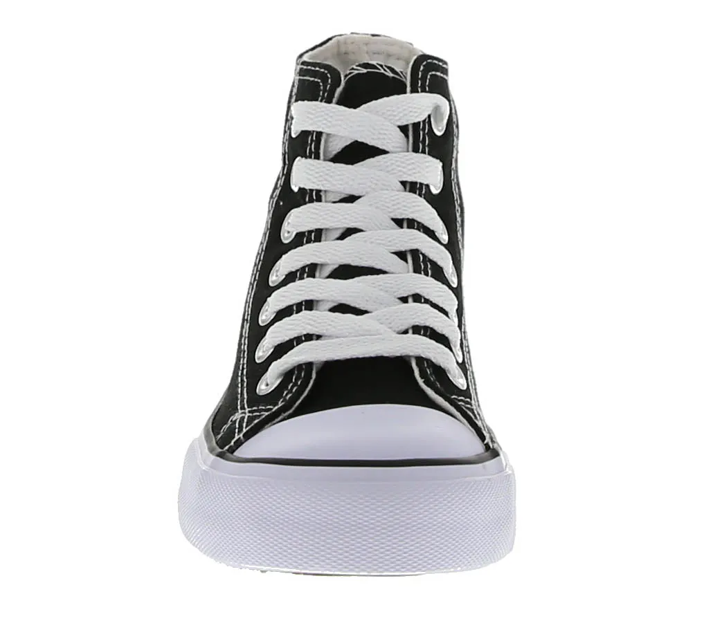 KID'S SHOES BLACK/WHITE FABRIC TENNIS SNEAKERS H-2274K