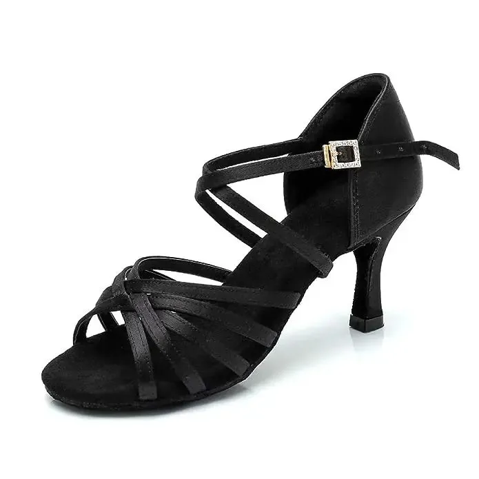 Latin salsa Dancing shoes cross strap with Stone Hook